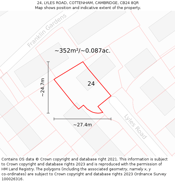 24, LYLES ROAD, COTTENHAM, CAMBRIDGE, CB24 8QR: Plot and title map