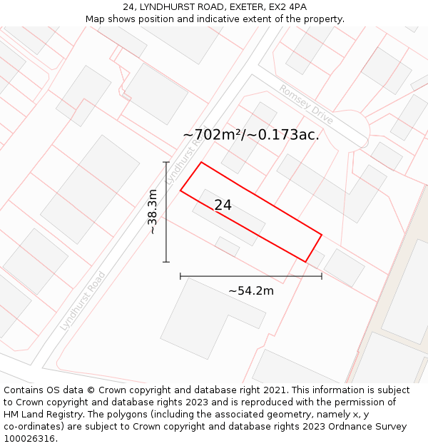 24, LYNDHURST ROAD, EXETER, EX2 4PA: Plot and title map