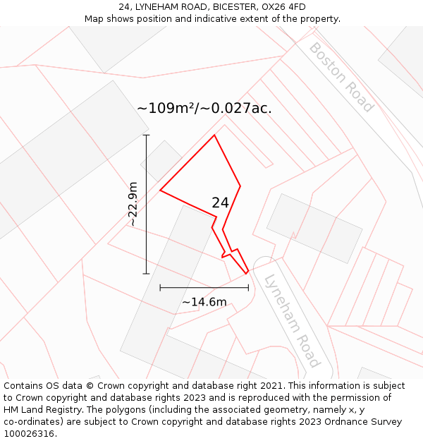 24, LYNEHAM ROAD, BICESTER, OX26 4FD: Plot and title map