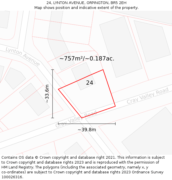24, LYNTON AVENUE, ORPINGTON, BR5 2EH: Plot and title map