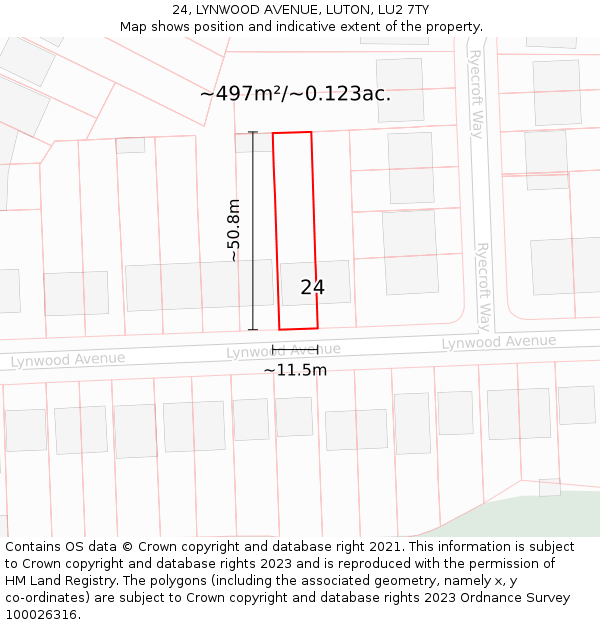 24, LYNWOOD AVENUE, LUTON, LU2 7TY: Plot and title map