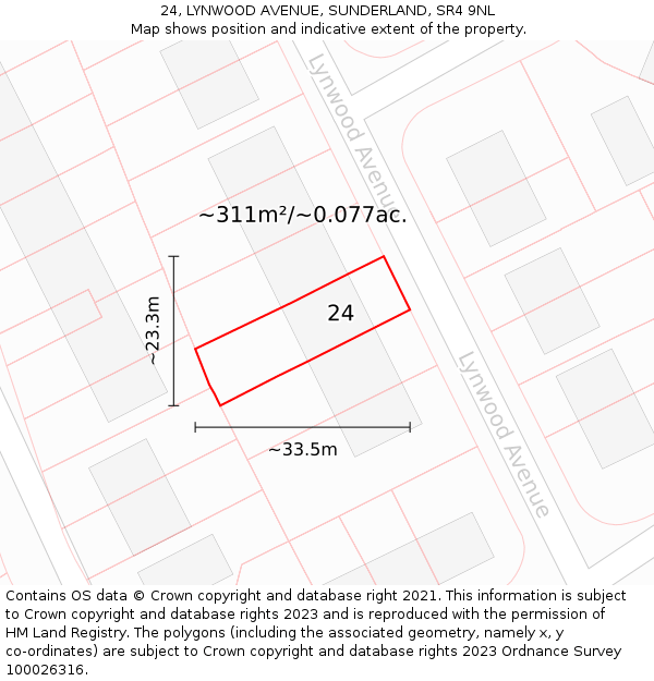 24, LYNWOOD AVENUE, SUNDERLAND, SR4 9NL: Plot and title map