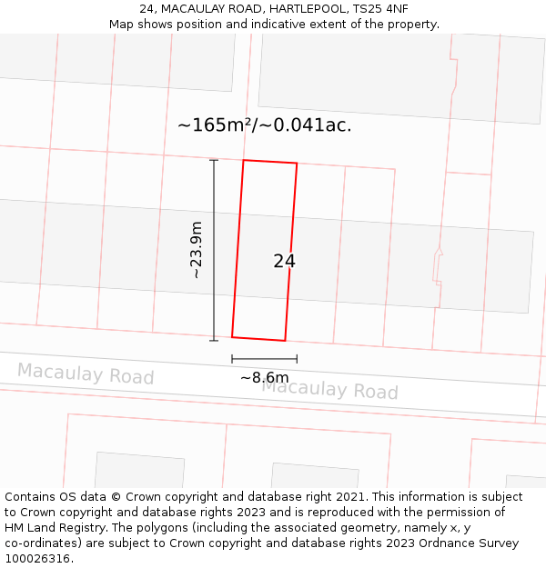24, MACAULAY ROAD, HARTLEPOOL, TS25 4NF: Plot and title map