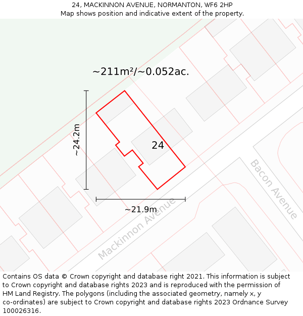 24, MACKINNON AVENUE, NORMANTON, WF6 2HP: Plot and title map