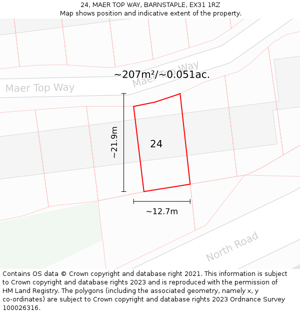 24, MAER TOP WAY, BARNSTAPLE, EX31 1RZ: Plot and title map