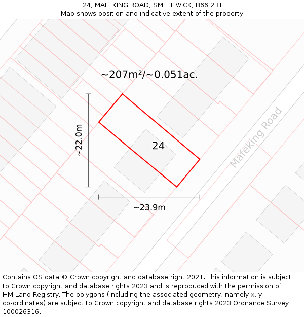 24, MAFEKING ROAD, SMETHWICK, B66 2BT: Plot and title map