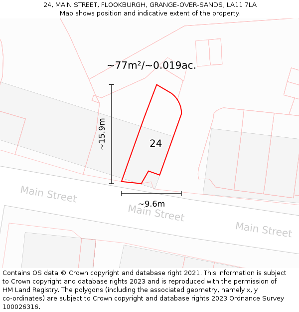 24, MAIN STREET, FLOOKBURGH, GRANGE-OVER-SANDS, LA11 7LA: Plot and title map