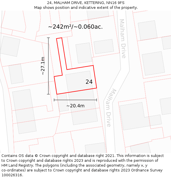 24, MALHAM DRIVE, KETTERING, NN16 9FS: Plot and title map