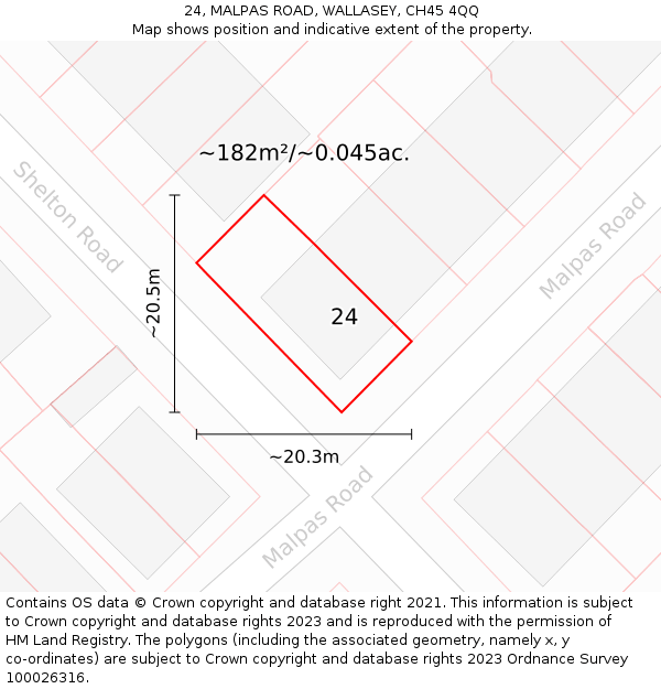 24, MALPAS ROAD, WALLASEY, CH45 4QQ: Plot and title map
