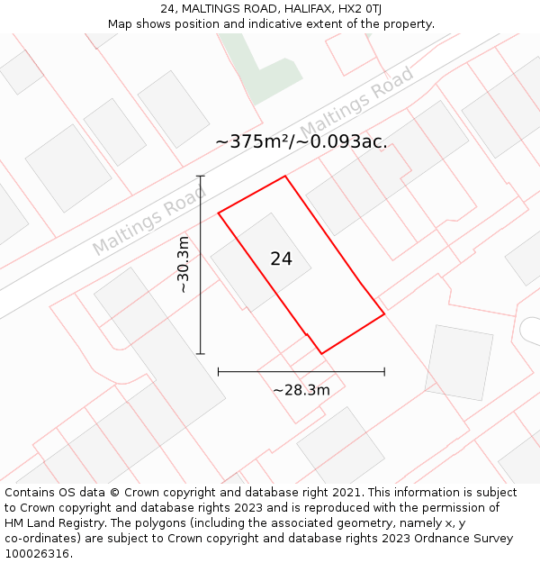 24, MALTINGS ROAD, HALIFAX, HX2 0TJ: Plot and title map