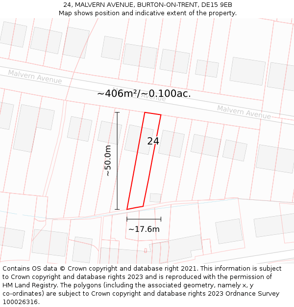 24, MALVERN AVENUE, BURTON-ON-TRENT, DE15 9EB: Plot and title map