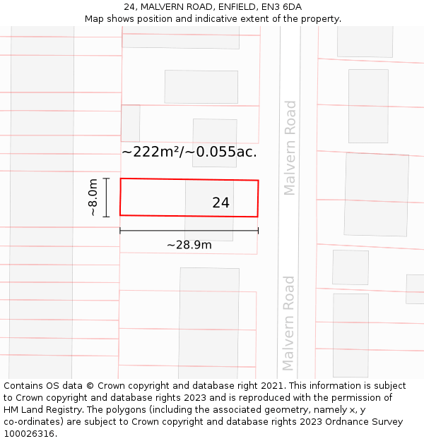 24, MALVERN ROAD, ENFIELD, EN3 6DA: Plot and title map