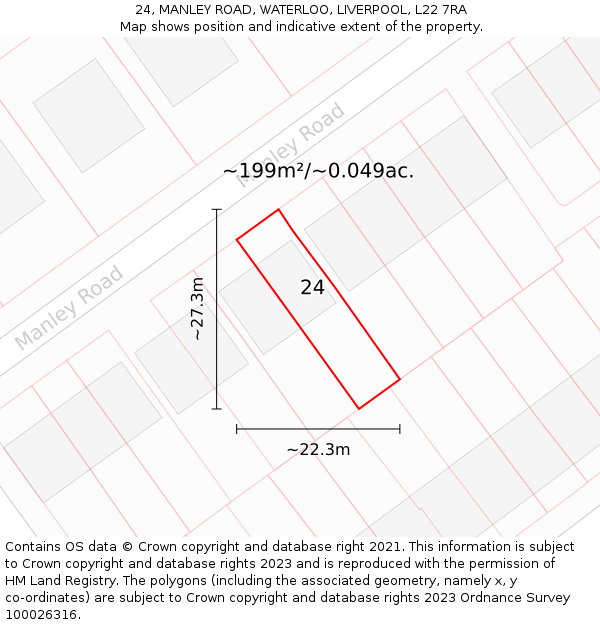 24, MANLEY ROAD, WATERLOO, LIVERPOOL, L22 7RA: Plot and title map