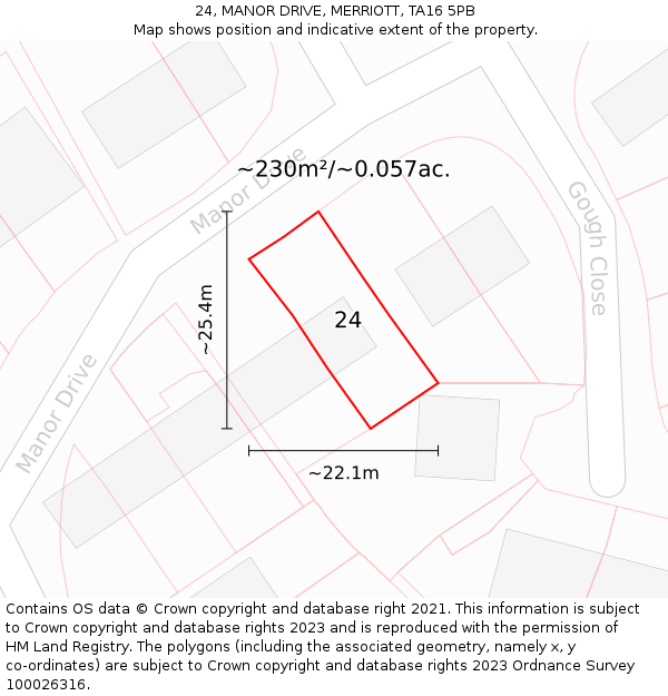 24, MANOR DRIVE, MERRIOTT, TA16 5PB: Plot and title map