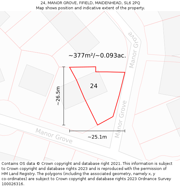 24, MANOR GROVE, FIFIELD, MAIDENHEAD, SL6 2PQ: Plot and title map
