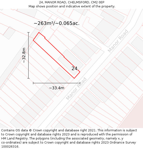 24, MANOR ROAD, CHELMSFORD, CM2 0EP: Plot and title map