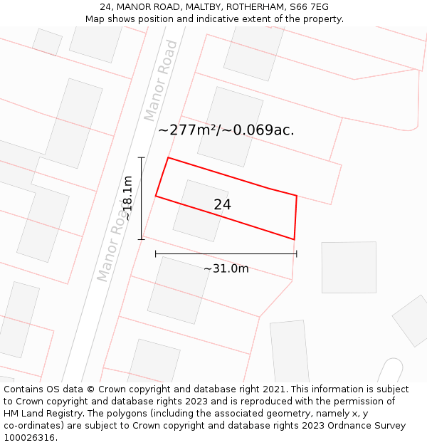 24, MANOR ROAD, MALTBY, ROTHERHAM, S66 7EG: Plot and title map