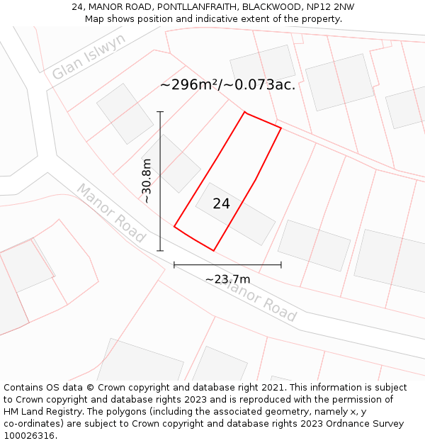 24, MANOR ROAD, PONTLLANFRAITH, BLACKWOOD, NP12 2NW: Plot and title map