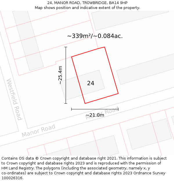 24, MANOR ROAD, TROWBRIDGE, BA14 9HP: Plot and title map
