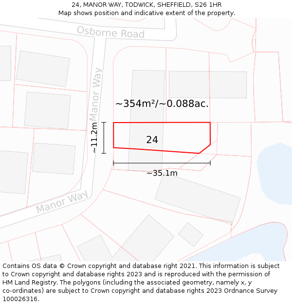 24, MANOR WAY, TODWICK, SHEFFIELD, S26 1HR: Plot and title map