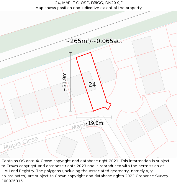 24, MAPLE CLOSE, BRIGG, DN20 9JE: Plot and title map
