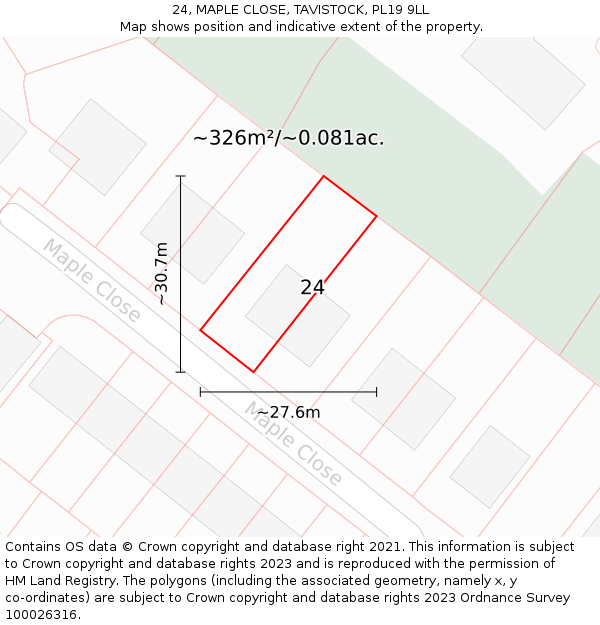24, MAPLE CLOSE, TAVISTOCK, PL19 9LL: Plot and title map