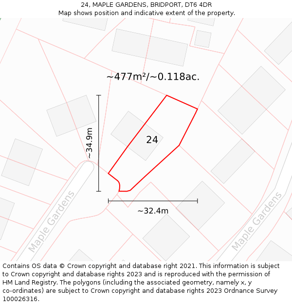 24, MAPLE GARDENS, BRIDPORT, DT6 4DR: Plot and title map
