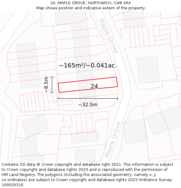 24, MAPLE GROVE, NORTHWICH, CW8 4AX: Plot and title map