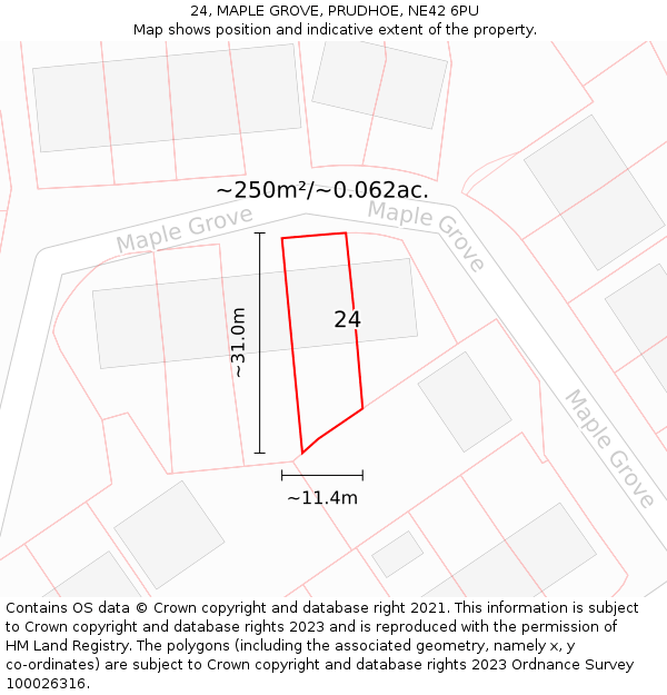 24, MAPLE GROVE, PRUDHOE, NE42 6PU: Plot and title map
