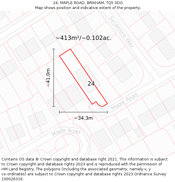 24, MAPLE ROAD, BRIXHAM, TQ5 0DG: Plot and title map