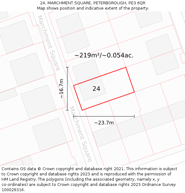 24, MARCHMENT SQUARE, PETERBOROUGH, PE3 6QR: Plot and title map