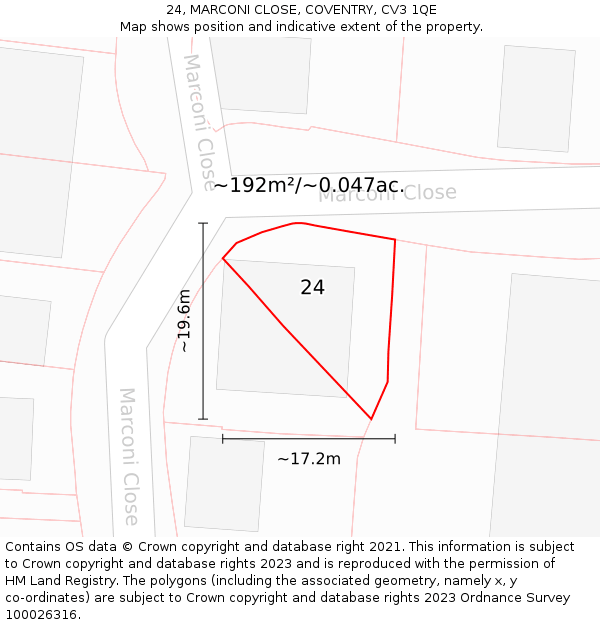 24, MARCONI CLOSE, COVENTRY, CV3 1QE: Plot and title map