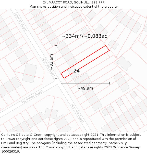 24, MARCOT ROAD, SOLIHULL, B92 7PR: Plot and title map