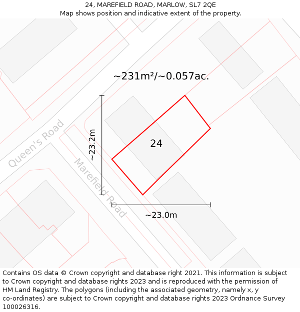 24, MAREFIELD ROAD, MARLOW, SL7 2QE: Plot and title map