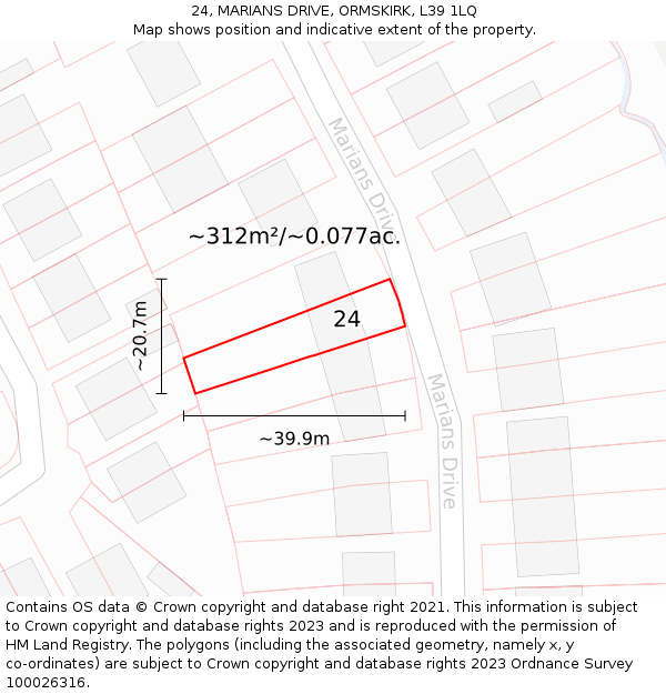 24, MARIANS DRIVE, ORMSKIRK, L39 1LQ: Plot and title map