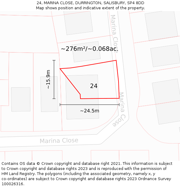 24, MARINA CLOSE, DURRINGTON, SALISBURY, SP4 8DD: Plot and title map