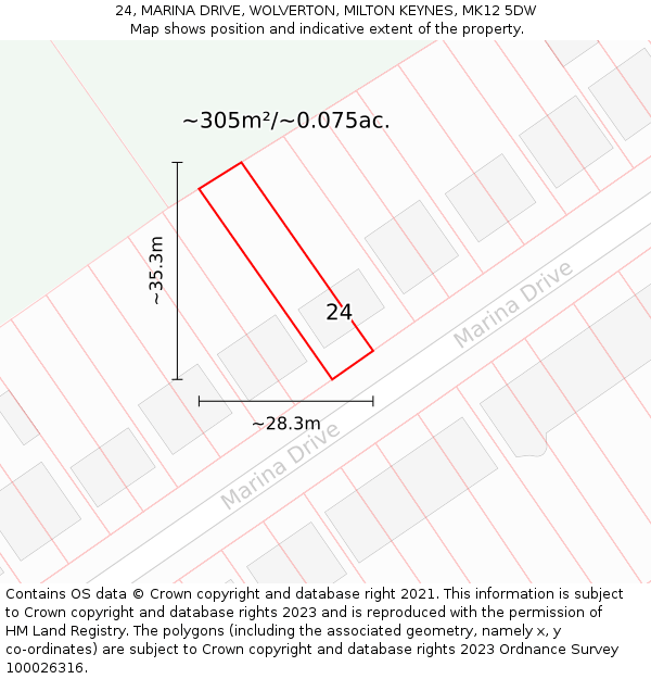 24, MARINA DRIVE, WOLVERTON, MILTON KEYNES, MK12 5DW: Plot and title map