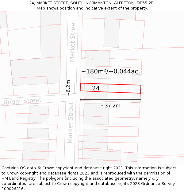 24, MARKET STREET, SOUTH NORMANTON, ALFRETON, DE55 2EL: Plot and title map