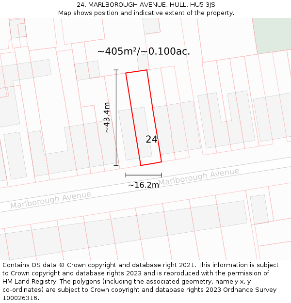 24, MARLBOROUGH AVENUE, HULL, HU5 3JS: Plot and title map