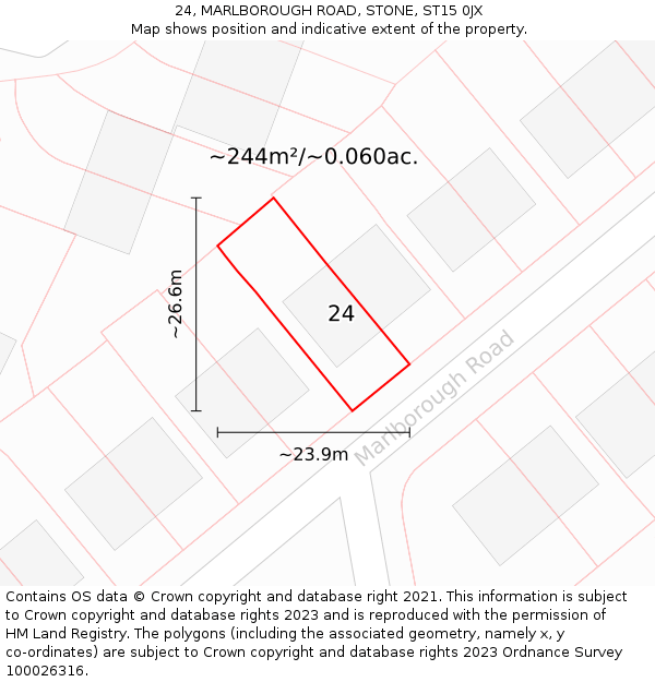 24, MARLBOROUGH ROAD, STONE, ST15 0JX: Plot and title map