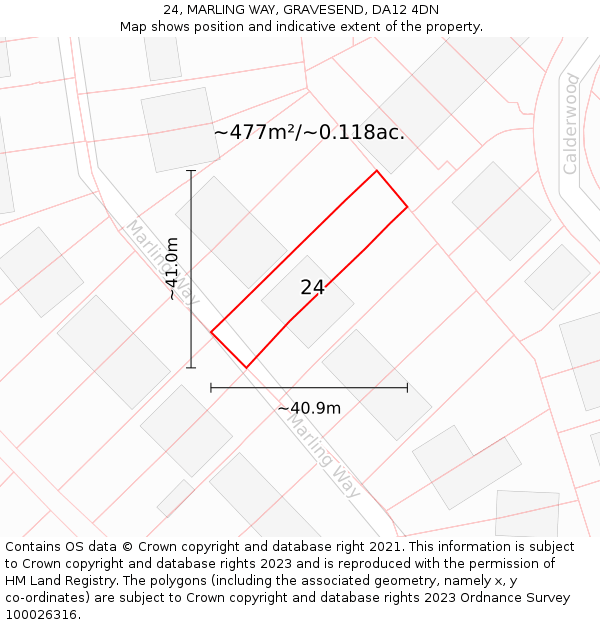 24, MARLING WAY, GRAVESEND, DA12 4DN: Plot and title map