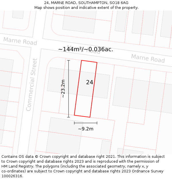 24, MARNE ROAD, SOUTHAMPTON, SO18 6AG: Plot and title map