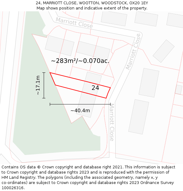 24, MARRIOTT CLOSE, WOOTTON, WOODSTOCK, OX20 1EY: Plot and title map