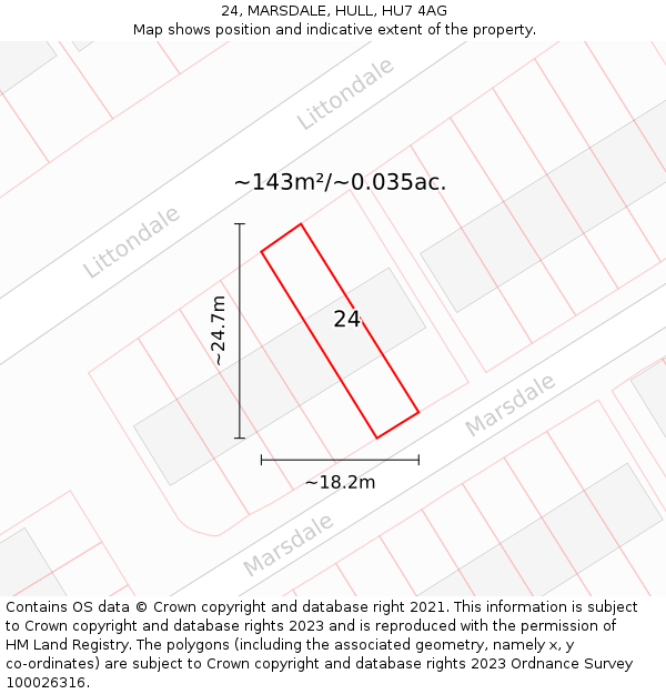 24, MARSDALE, HULL, HU7 4AG: Plot and title map