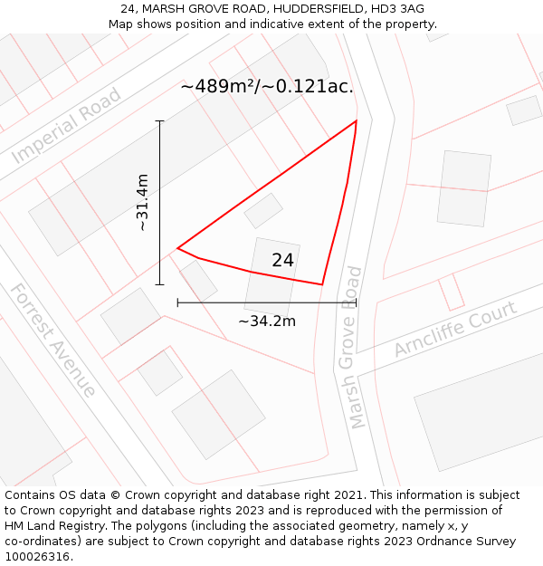 24, MARSH GROVE ROAD, HUDDERSFIELD, HD3 3AG: Plot and title map