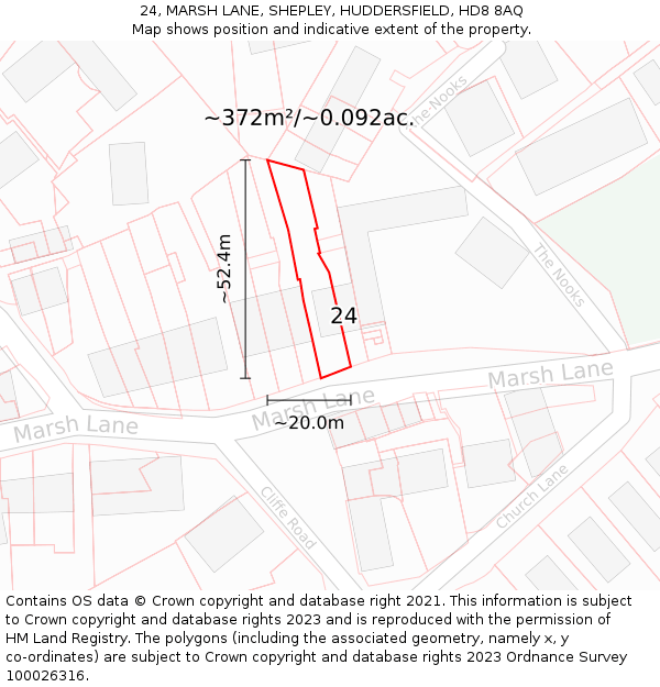 24, MARSH LANE, SHEPLEY, HUDDERSFIELD, HD8 8AQ: Plot and title map
