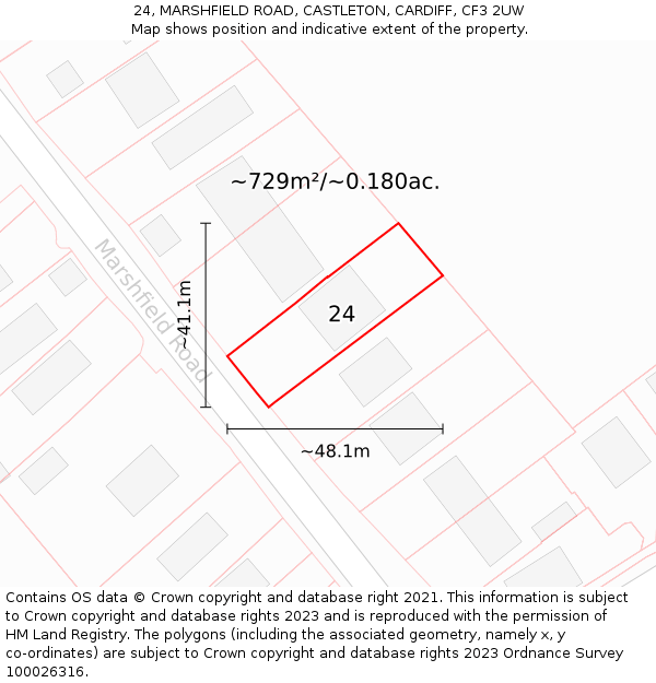 24, MARSHFIELD ROAD, CASTLETON, CARDIFF, CF3 2UW: Plot and title map
