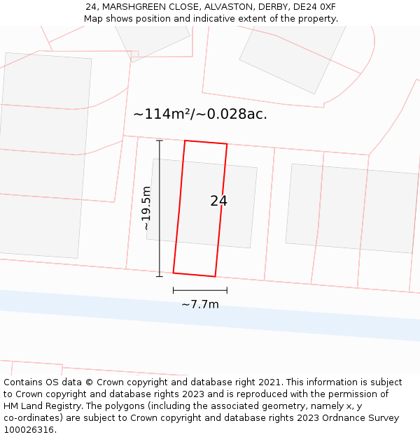 24, MARSHGREEN CLOSE, ALVASTON, DERBY, DE24 0XF: Plot and title map