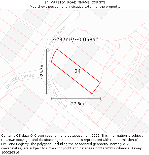 24, MARSTON ROAD, THAME, OX9 3YG: Plot and title map