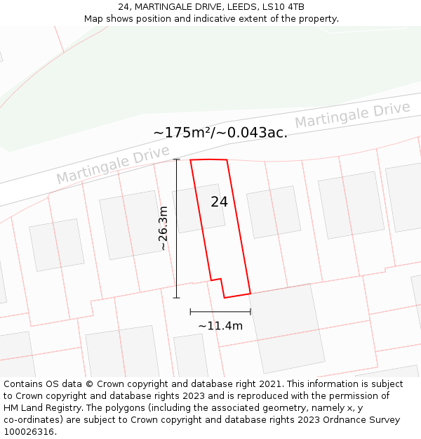 24, MARTINGALE DRIVE, LEEDS, LS10 4TB: Plot and title map